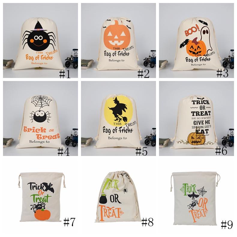 

Christmas Halloween Candy Bag Gift Sack Treat or Trick Pumpkin Printed Canvas Bags Hallowmas Party Festival Drawstring Bag