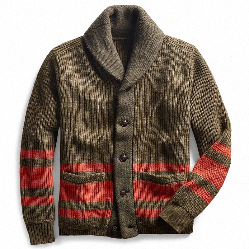 Men's Unisex Cardigan Knitted Striped Stylish Vintage Style Long Sleeve Sweater Cardigans V Neck Fall Winter Army Green T78K#