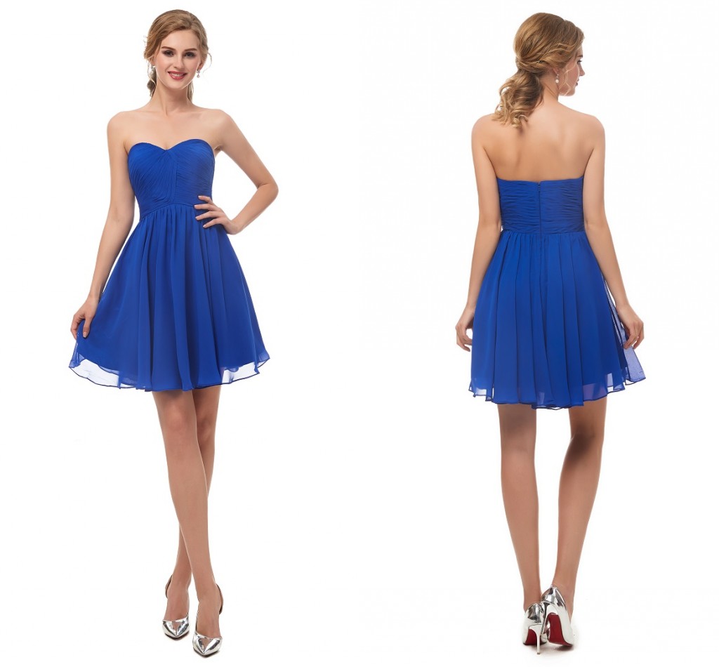 

Short Bridesmaid Dresses Royal Blue Wedding Dress Homecoming Party Gown Pleats Sweetheart, White;pink