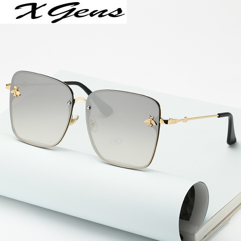 

2021 New Fashion Lady Oversize Rimless Square Bee Sunglasses Women Men Small Bee Glasses Gradient Sun Glasses Female UV400248D