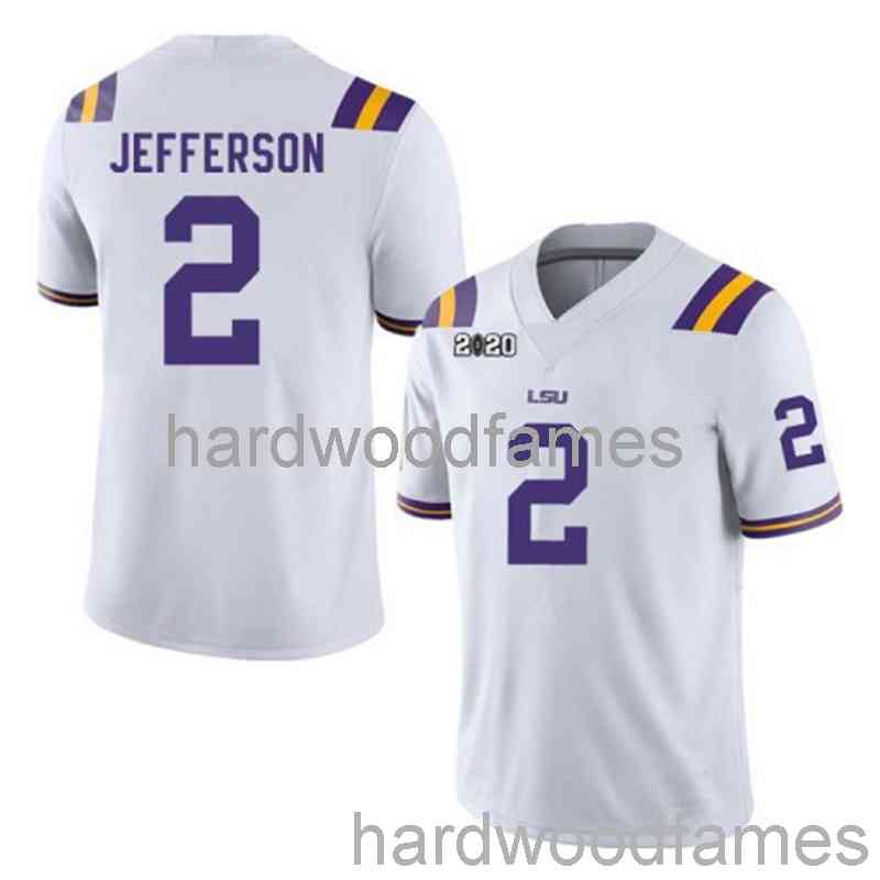 

Stitched Mens Women Youth Justin Jefferson #2 LSU Tigers 2020 NCAA Football White Gold Purple Jersey XS-5XL 6XL