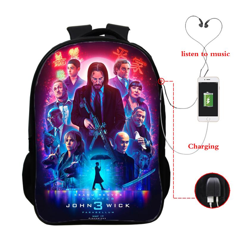 

Backpack Mochilas Backpacks For Women Men John Wick Print 3d Usd Charging School Bags Boys Girls Teenager College Student
