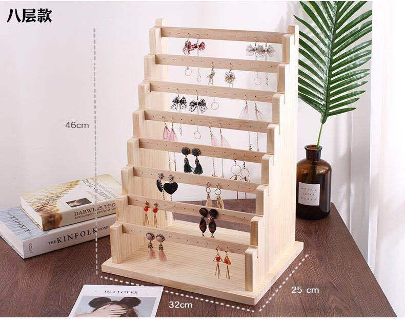 

Jewelry Pouches, Bags Solid Wood Earrings Necklace Display Stand Props Girl Storage Artifact, Pink;blue