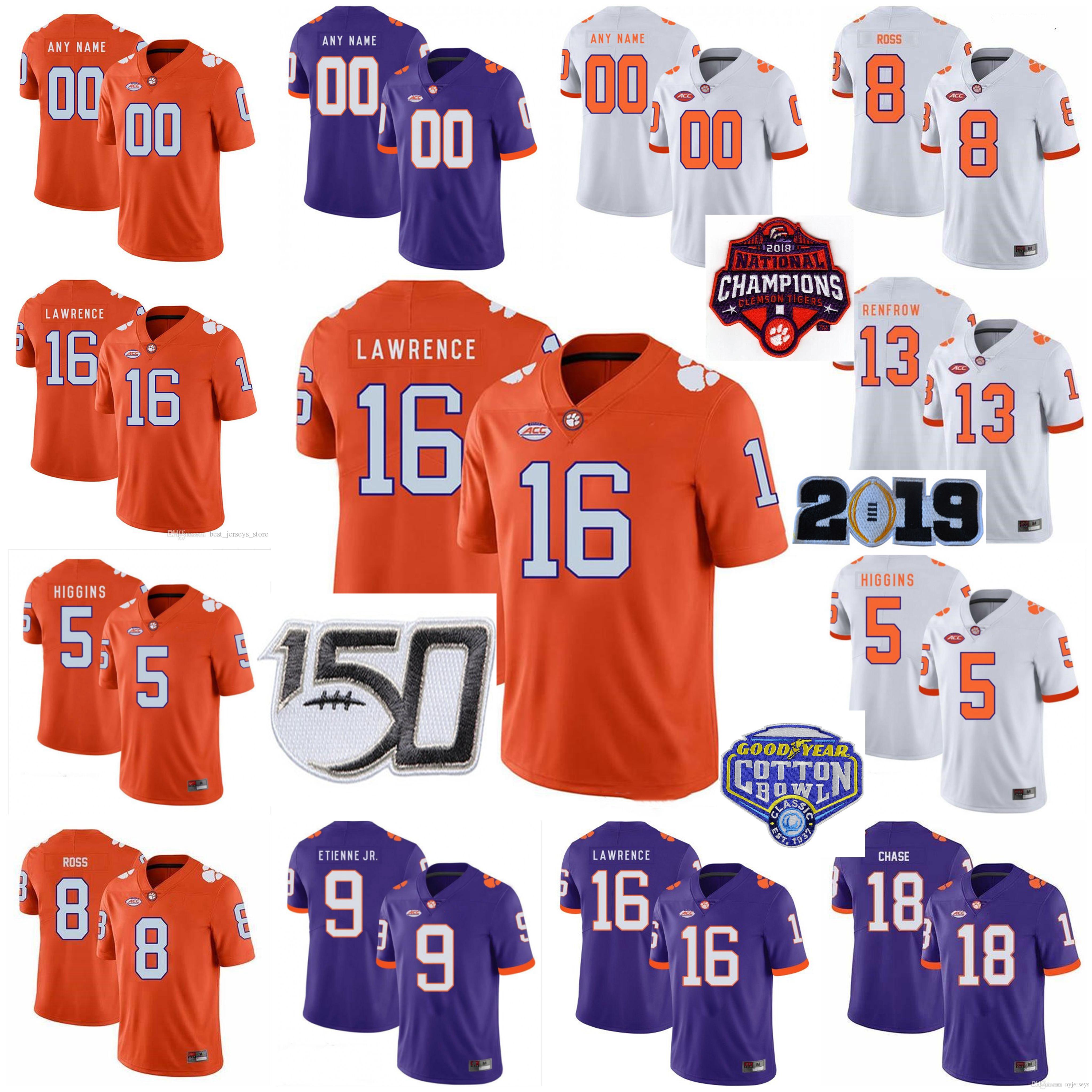 

NCAA America College Football Jerseys Clemson Tigers Jersey Trevor Lawrence Travis Etienne Jr. Sammy Watkins Justyn Ross Tee Higgins Custom Stitched Size S-XXXL, Mens-00-purple-150 patch