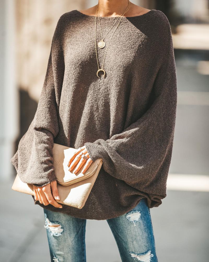 

Women' Sweaters Off Shoulder Batwing Sleeve Sweater Autumn Winter Fluffy Knitted Oversize Warm Women Pullovers Womens 2021, Coffee