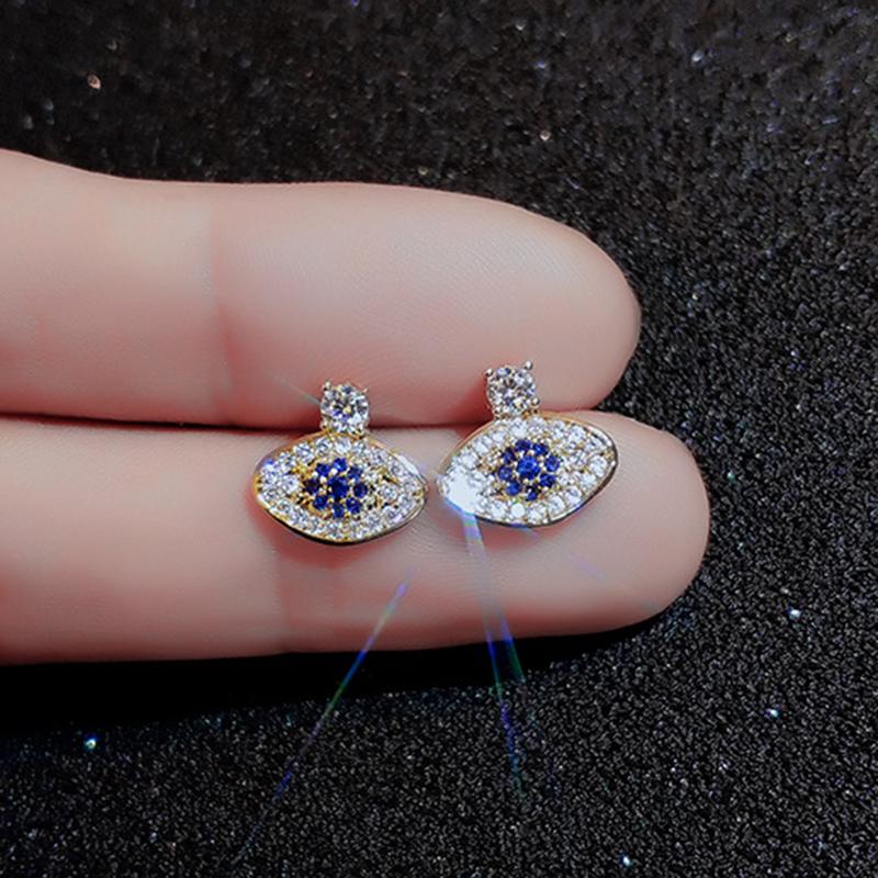 

Stud Trendy 14K Real Gold Demon Eye Earrings For Women Accessories Original Design Fashion Jewelry S925 Silver Needle Shiny Zircon