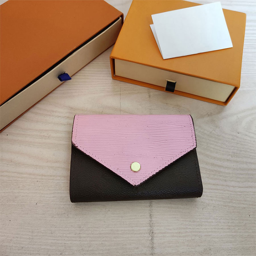 

High Quality pu Leather card holder Coin Purses 60492 folding Classic Zip Wallets Fashion Designer mens Holders Letter Womens purse Luxury unisex Wallet 6 colors, Old flower rose red