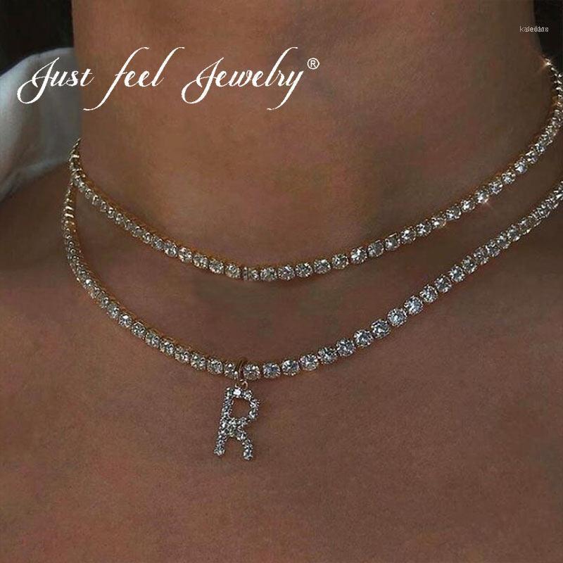 

Chains JUST FEEL Fashion Crystal Letter Choker Necklace For Women Shining Rhinestone Chain Creative Statement Jewelry Gift1