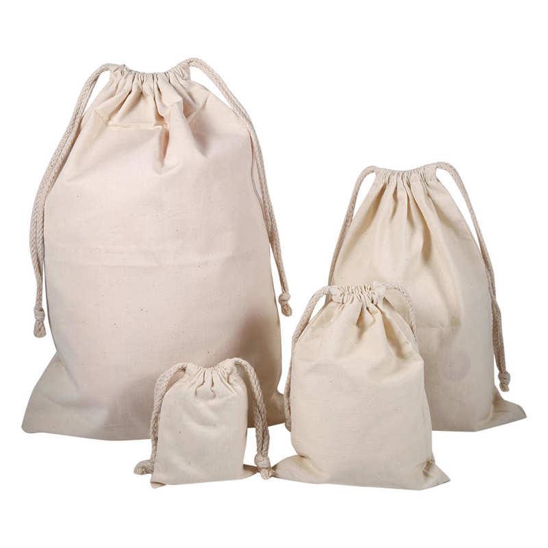 

Storage Bags Household Plain Cotton Drawstring Laundry Sack Stuff Bag For Travel Home Use