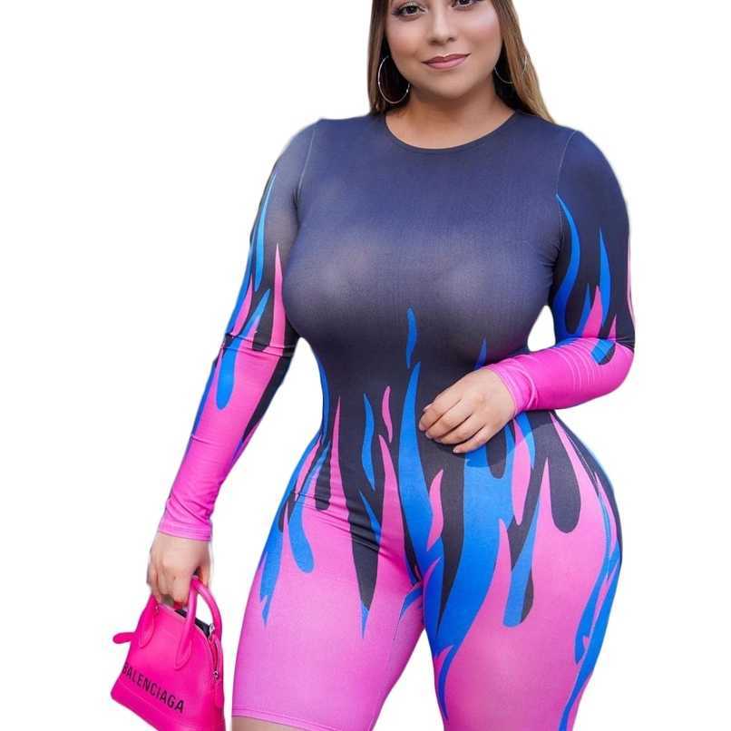 

Tie Dye Skinny Sexy Rompers Womens Jumpsuit Long Sleeve High Waist Biker Shorts Beach Outfits Wholesale Plus Size 4XL 210525, Multi