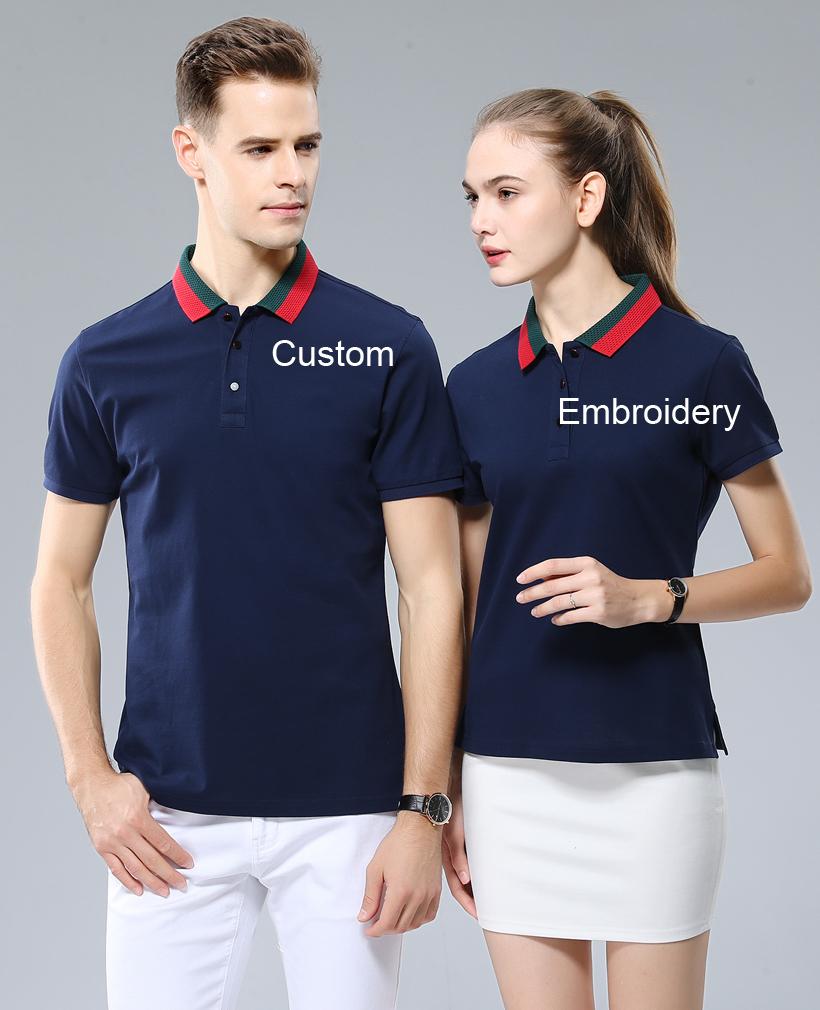 

Personalised polo shirt short sleeved unisex with embroidery any name text or logo custom polos golf tees shirts, Navy blue