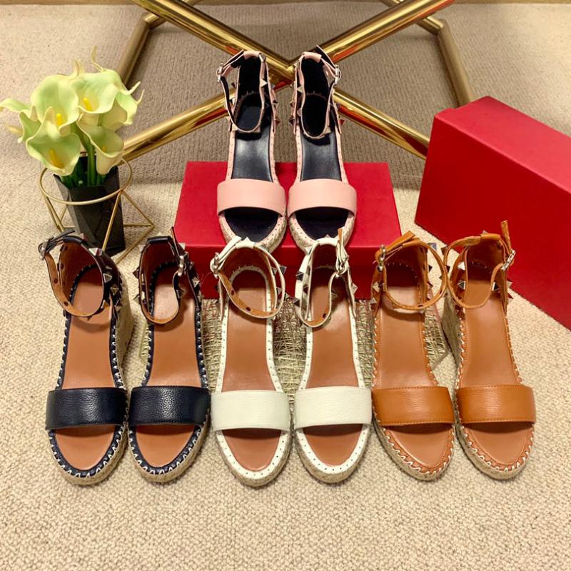 

Dress Shoes 2021 Summer Sandals Round Toe Women Fashion Genuine Leather Rivet Buckle Strap Woman High Heels, As pic