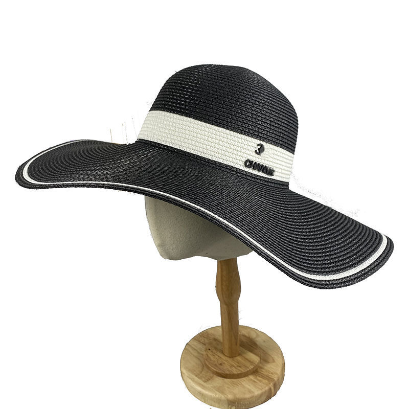 

Small fragrance wind along the sun-shielded straw hat women summer beach vacation folding beach hat tide card niche design hat, Blue;gray