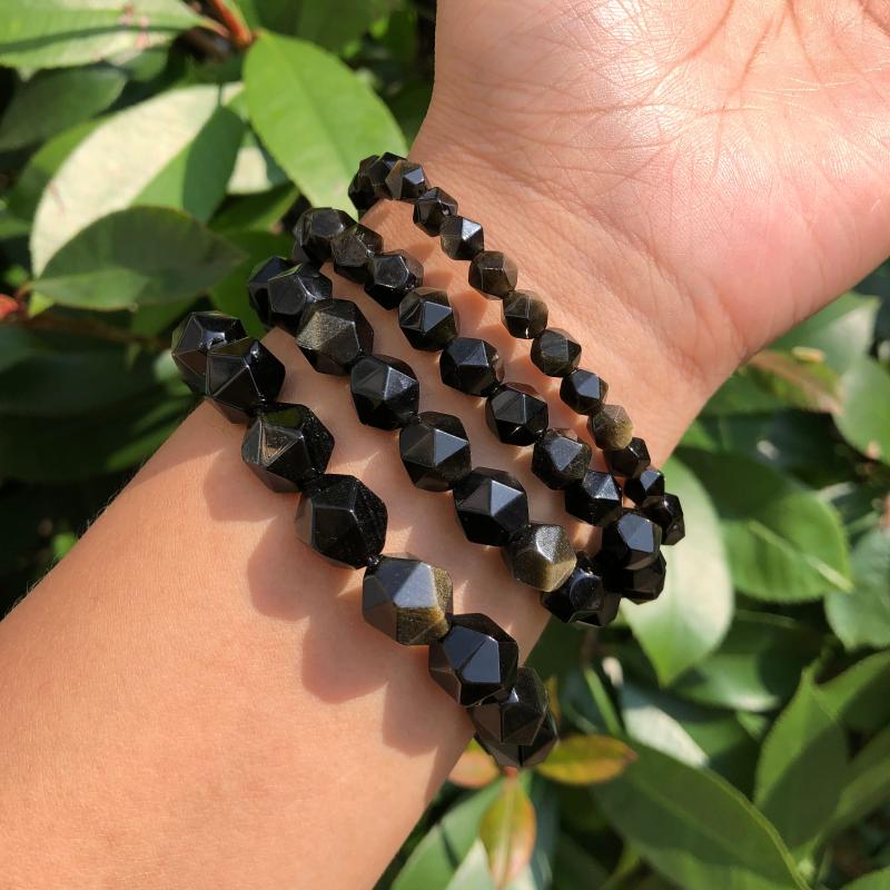 

Beaded, Strands Natural Gold Obsidian Bracelet Diamond Shape Faceted Beads Crystal Quartz Healing Stone Jewelry Gift For Women And Men