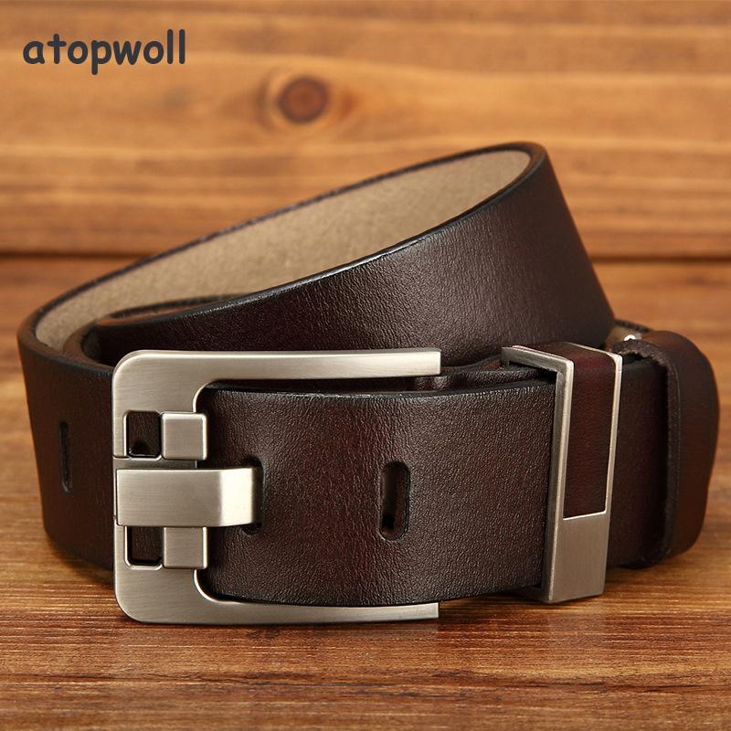 

Vintage Jean Leather Belt Men 2021 Genuine Strap Luxury Pin Buckle Belts For Trouser Waistband Cummerbund, Black;brown