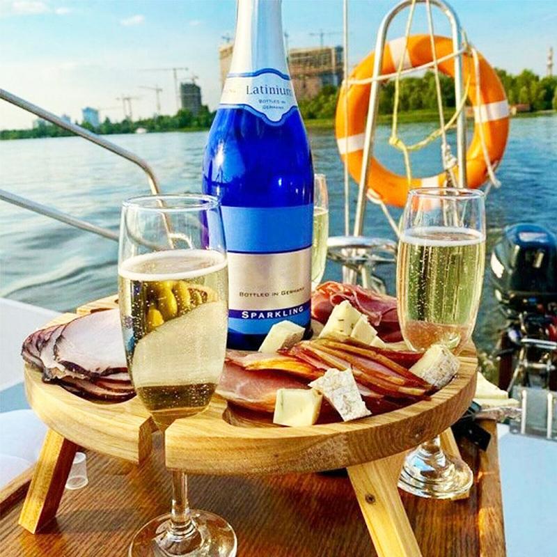 

Camp Furniture Mini Folding Table Country Garden Wine Glass Holder Portable Wooden Picnic Coffee Outdoor Camping Fruit Snack Tray