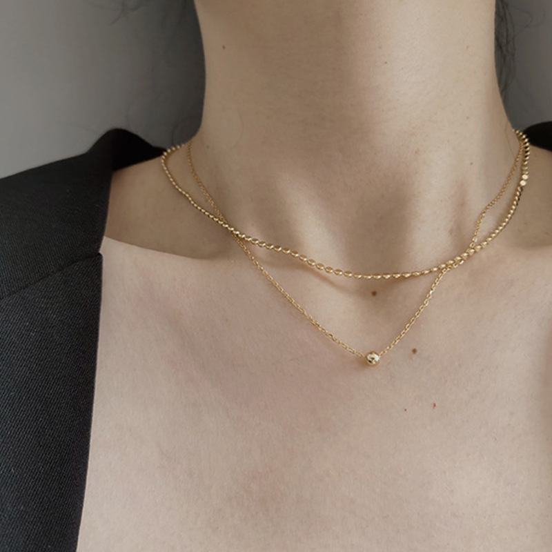 

Japan and South Korea Fashion Geometric Flat Bead Necklace Hip Hop Cold Wind Simple Round Bead Double Stack Wear Clavicle