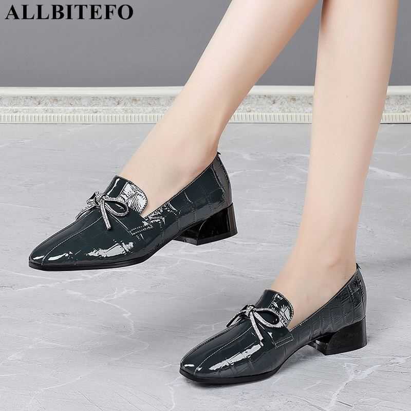 

ALLBITEFO size 34-42 bow design genuine leather high heels fashion leisure cow leather women high heel shoes women heels shoes 210611, As picture