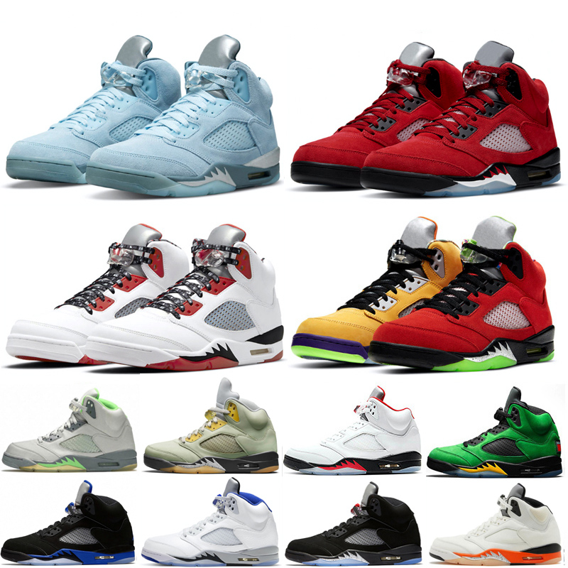 

2022 Men 5 5S Basketball Shoes Bel TROPHY ROOM Bluebird Space Jam ALTERNATE GRAPE UNC Racer Blue Sneakers Trainers size 40-47, White cement