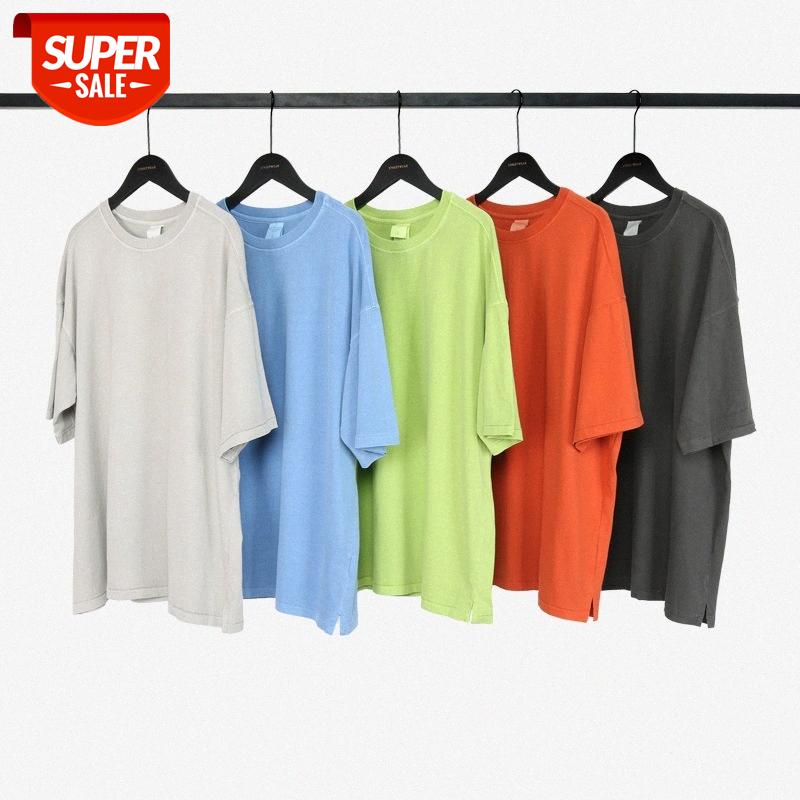 

Street retro old washed short-sleeved oversize loose stitching white hem split T-shirt #uL1I, White;black