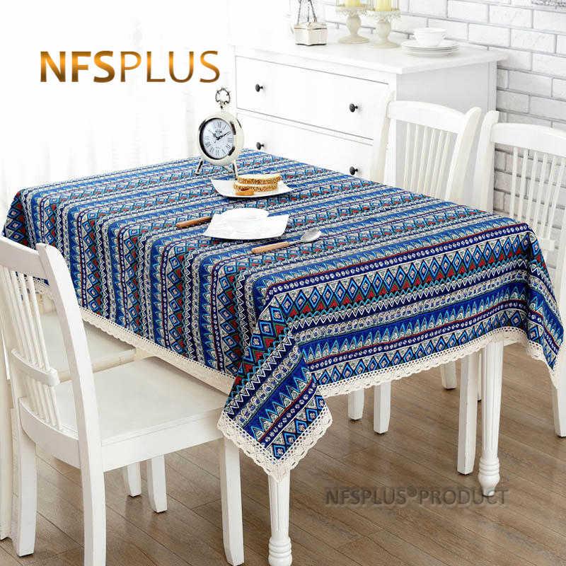 

Bohimian Linen Table Cloth With Cotton Lace Trim 2 Colors Designs Cover Home Decorative Tablecloth For Dinning Wedding