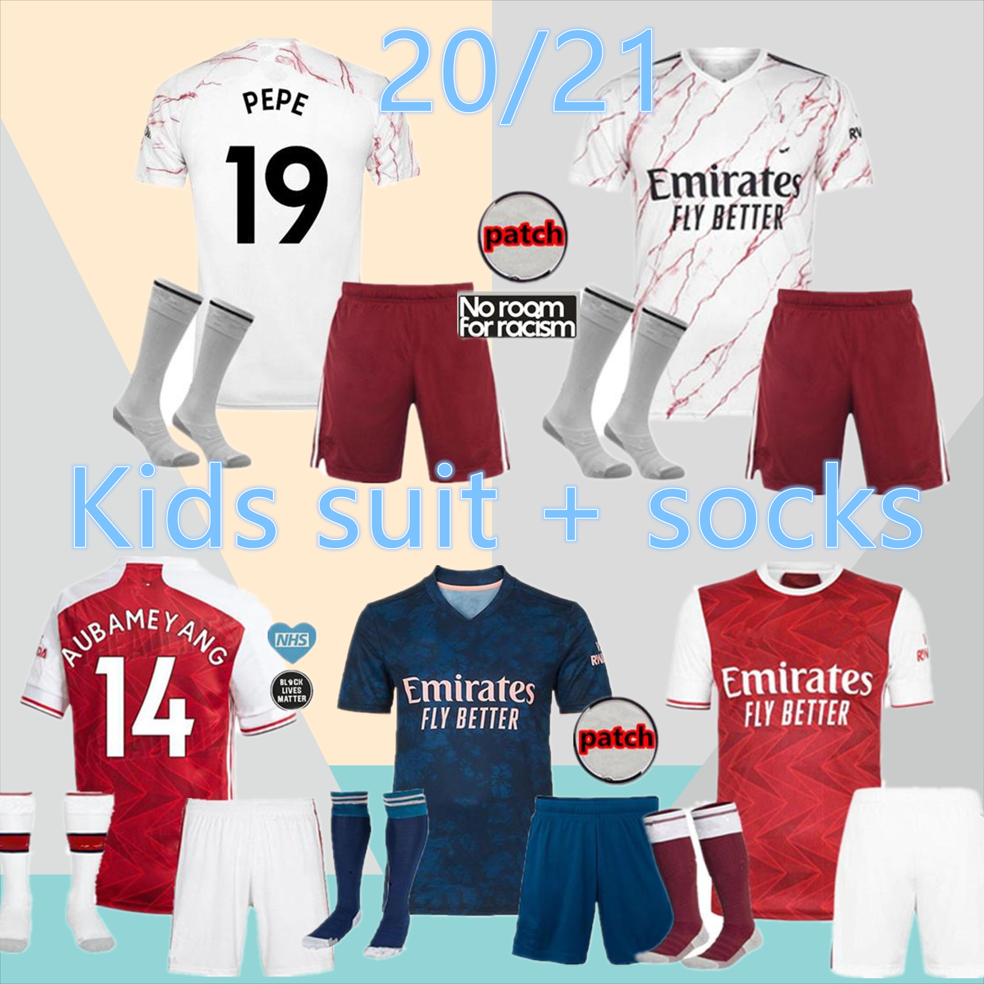 

20 21 PEPE SAKA WILLIAN NICOLAS soccer jersey Men Kids kits 2021 CEBALLOS GUENDOUZI SOKRATIS TIERNEY football shirt set Uniforms, Black;yellow