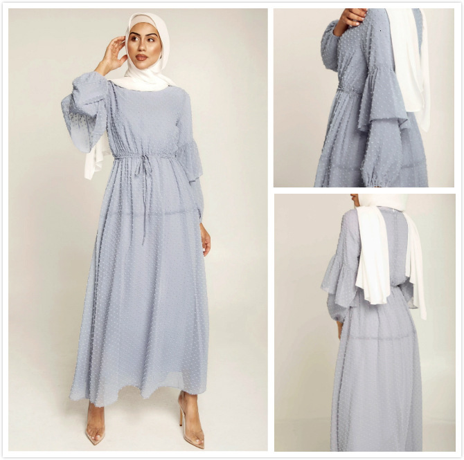 

Casual Dresses Eid Mubarak Chiffon Women Kaftan Muslim Fashion Hijab Dress Turkey Abaya Dubai Caftan European Islam Clothing Afric, Blue dress