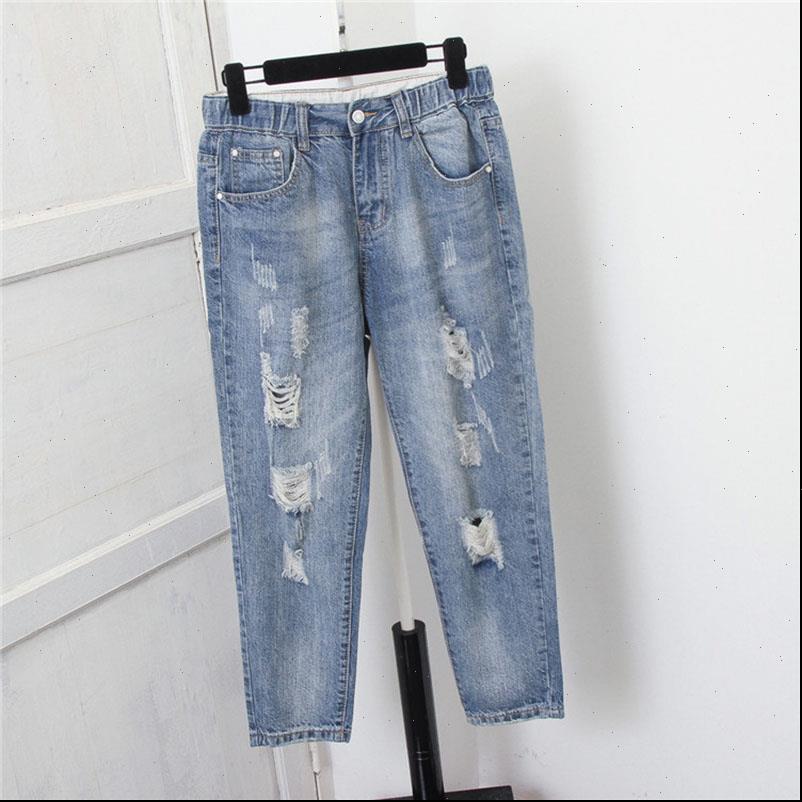 

women jean plus size hole ripped jeans high waist blue washed vintage denim pants summer fashion loose casual