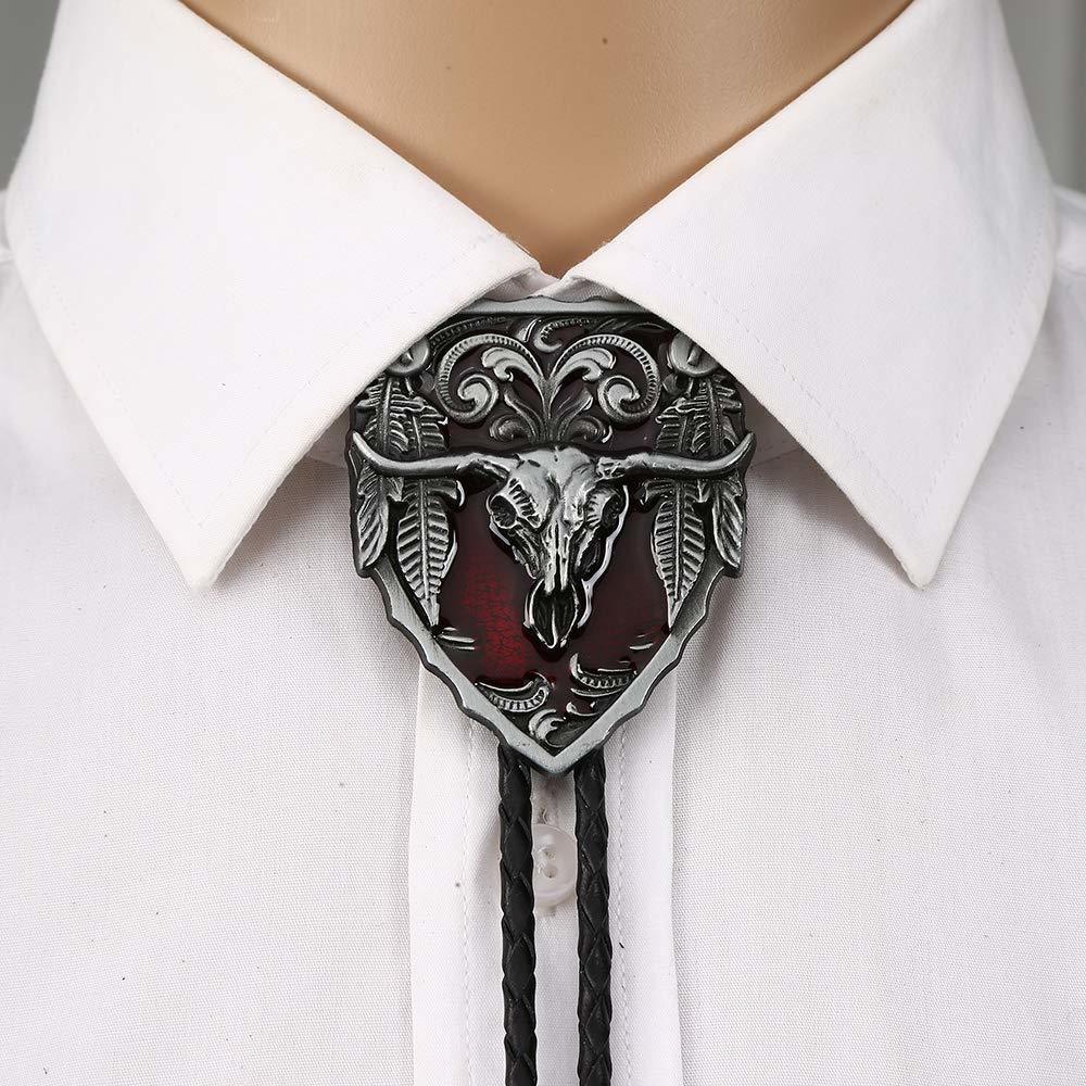 

Amrican Red long horn bull head Bolo tie for woman women Handmade Western Art Indian Alloy Necktie silvr star Pentagram
