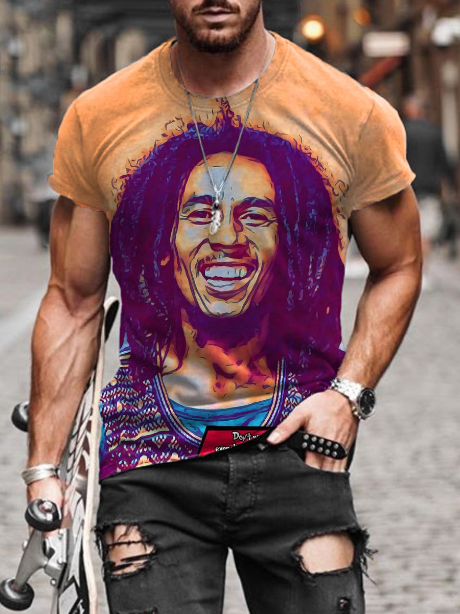 

Original rock, Bob Marley 3D printed T-shirt, unique fashion, beautiful, breathable and comfortable, daily party travel, visual impact, gothic style men's short sleeves, Purple