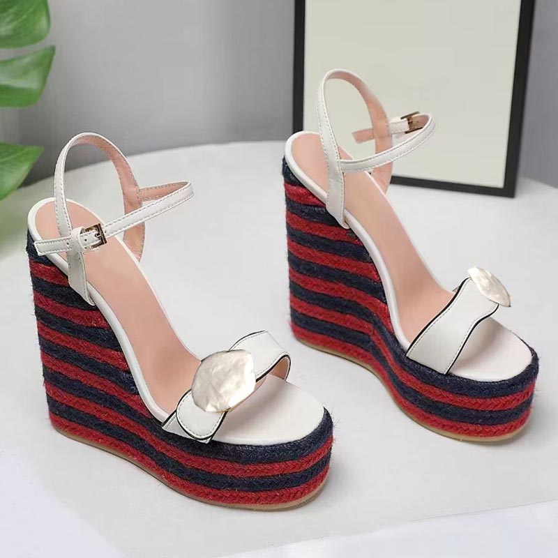 

Beautiful fashion high heels commuter summer sandals elegant women's designer trifle bottom grass fight Rome office ladies shoes trend, Extra shoebox