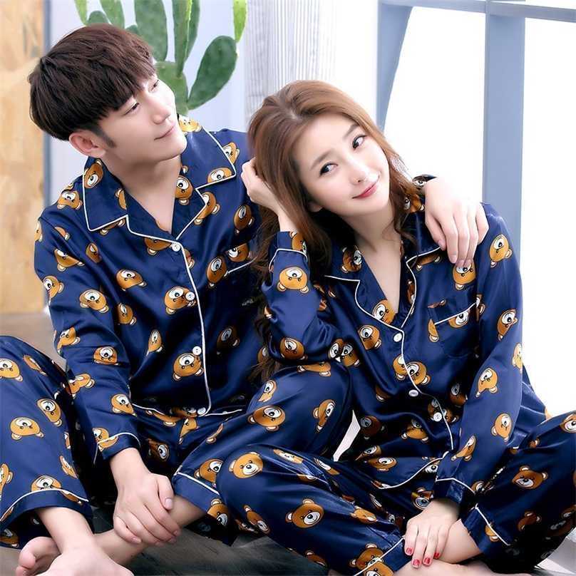 

SLPBELY Couple Pajamas Set Homesuit Spring Silk Cartoon Bear Long Sleeve Men And Women Pyjamas Lovers Homewear Sleepwear Suit 211109, Dd3769