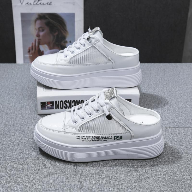 

Slippers 2021 PU Platform Summer Luxury Slides Low Slipers Women Cover Toe Designer Hoof Heels Cotton Fabric Rubber, Ivory