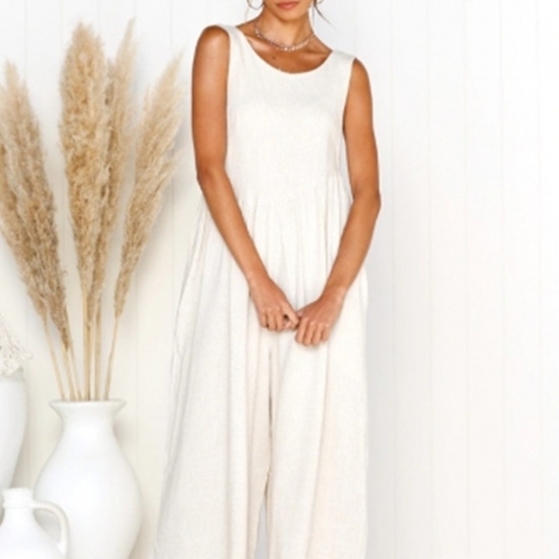 

White Jumpsuit Elegant for Women Wide Leg Pants Empire Sleeveless Vest Conjoined Famale Trousers Elegance Formal 210603, Black