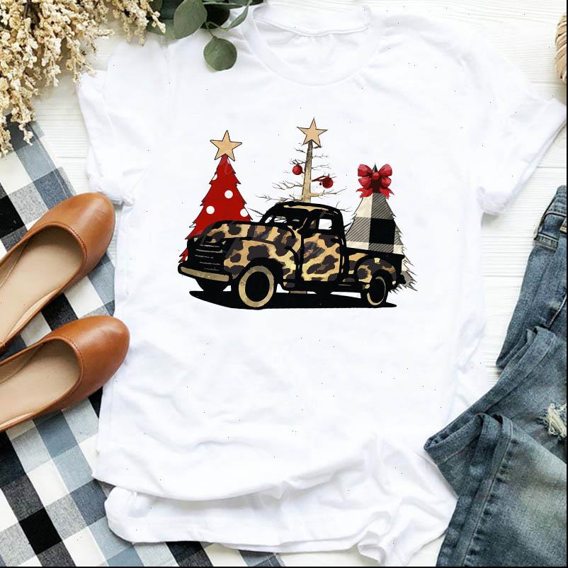 

Christmas Plaid Women T Shirt Tree Truck Print Short Sleeve O Neck Loose Tshirt Summer Tee Tops Camisetas, White