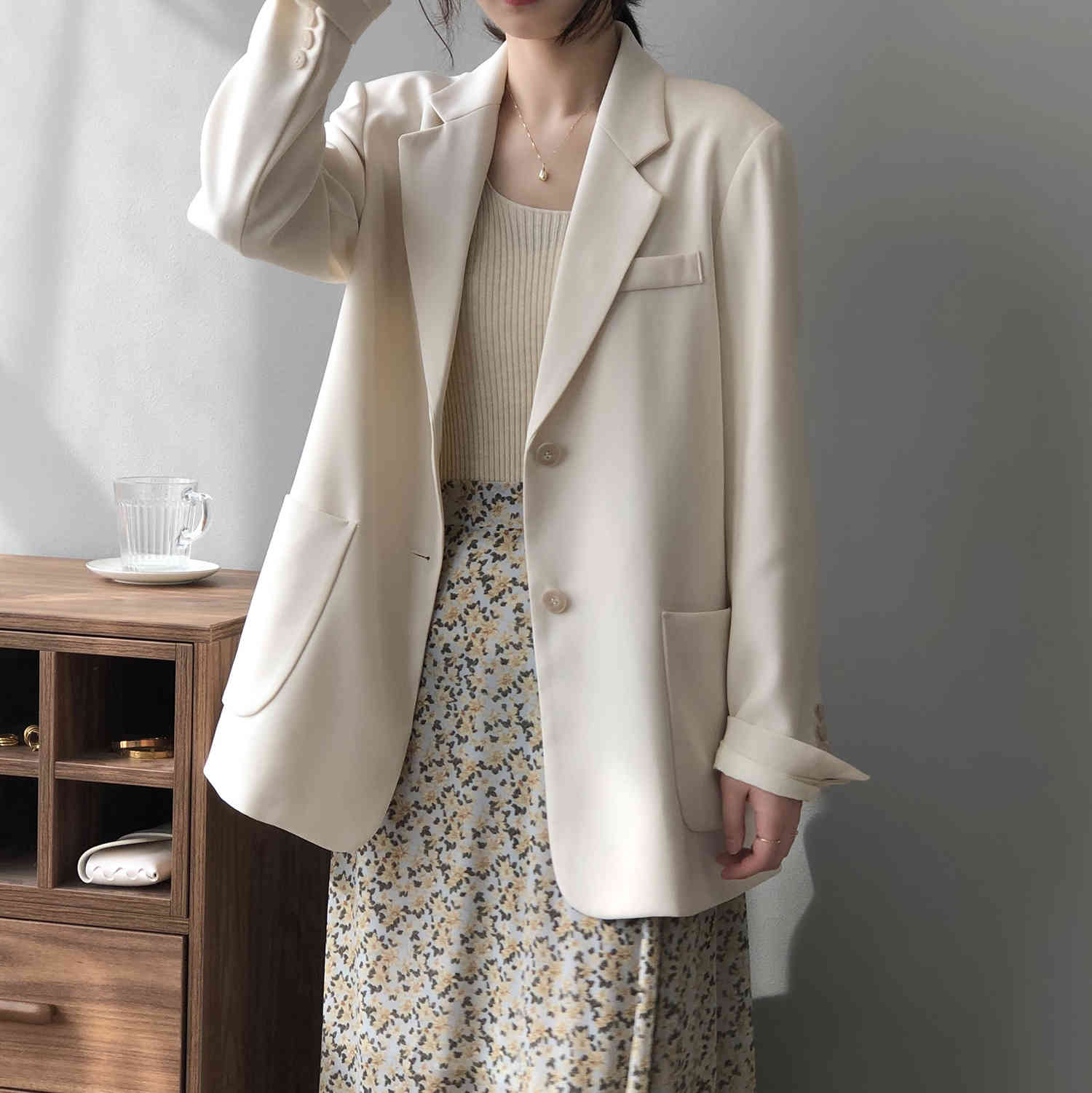 

Women's Suits & Blazers Fashion Thin Loose Suit Coat 2021 Spring Solid Notched Korean Slim Casual Two Button Top HQL4, Khaki green