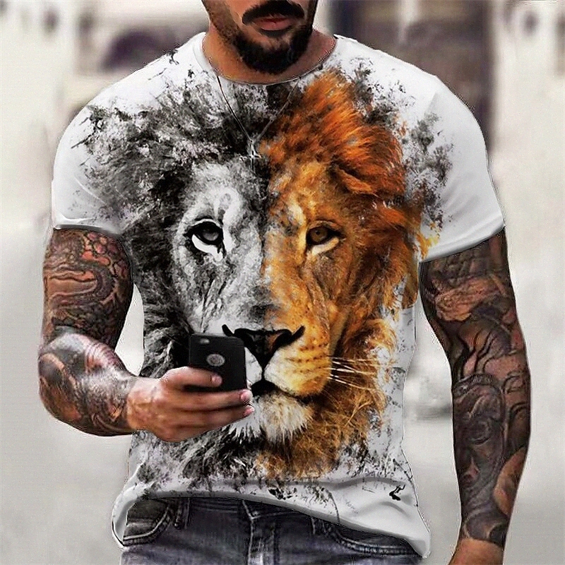 Men's T shirt 3D Print Graphic Lion Crew Neck Daily Sports Print Short Sleeve Tops Casual Classic Designer Big and Tall Yellow A0CW#