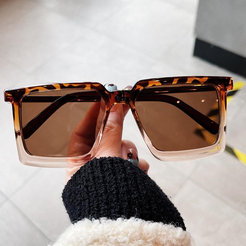 

Sunglasses Vintage Oversized Square Leopard Print Gradient For Women Alloy Sun Glasses Female Elegant Shades, White;black