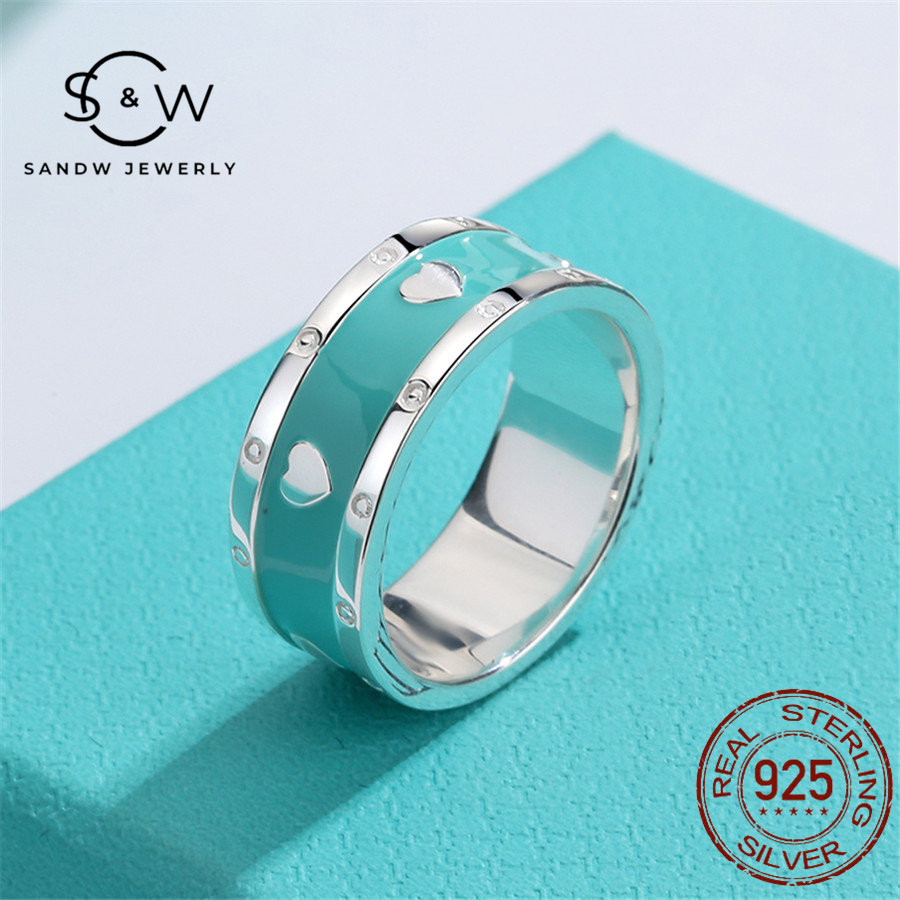 

SANDW Love Heart Rings S925 Sterling Silver Jewelry women Original Luxurys Classic Blue Exquisite High Quality Holiday Gift Fashion Trend