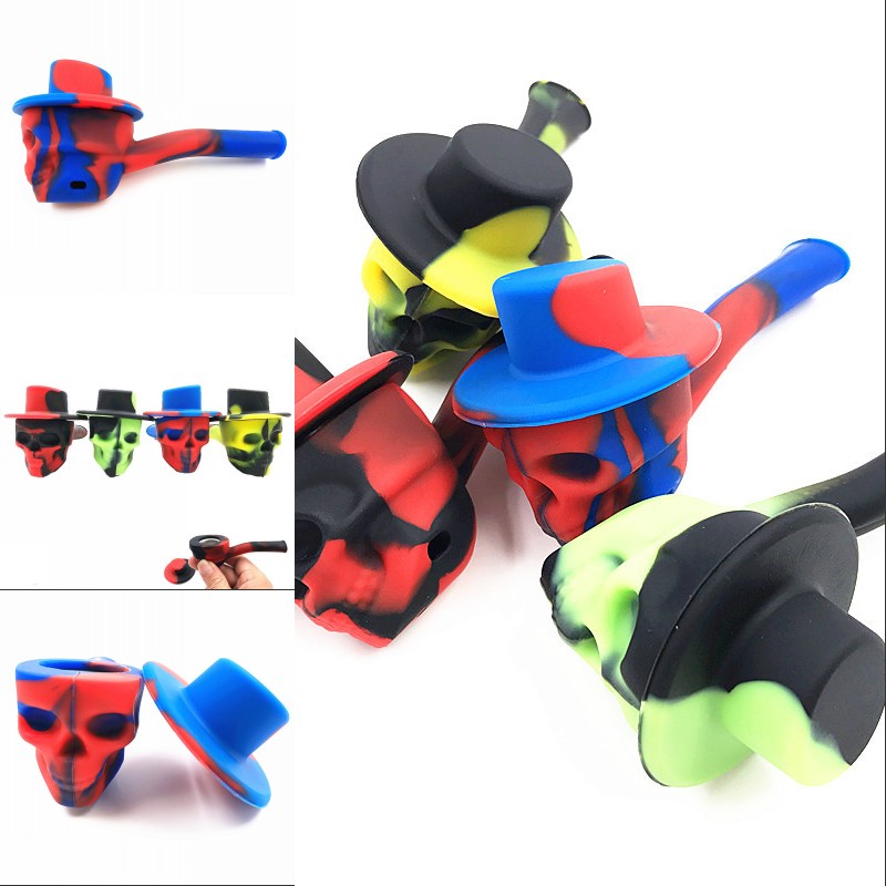 

Eco-frendly Silicone Smoking Pipes Marble Color Skull Shape Smoking Pipes Fashin Design Tobacco Pipe with Caps Bowl 460 R2