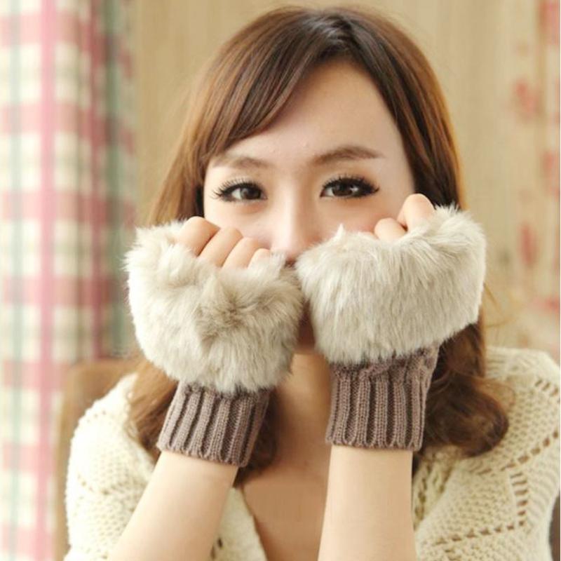 

Fingerless Gloves M MISM Fashion Women Winter Solid Warm Female Cotton Knitting Hairy Half Finger Mittens High Quality