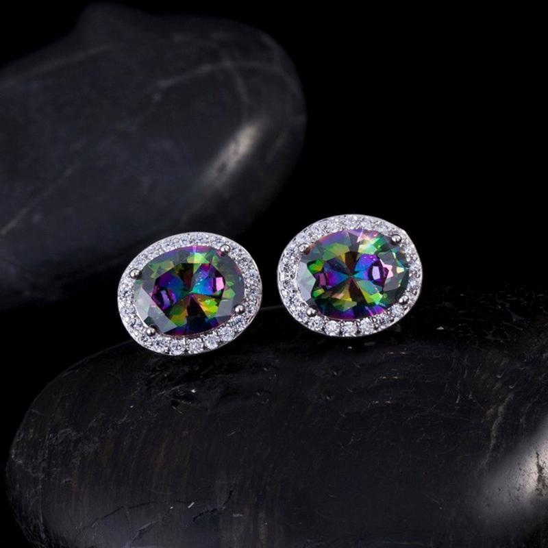 

Stud ThreeGraces CZ Jewelry Fashion Ladies Oval Multicolor Crystal Stone Big Korean Earrings For Women Daily Dress ER206, Golden;silver