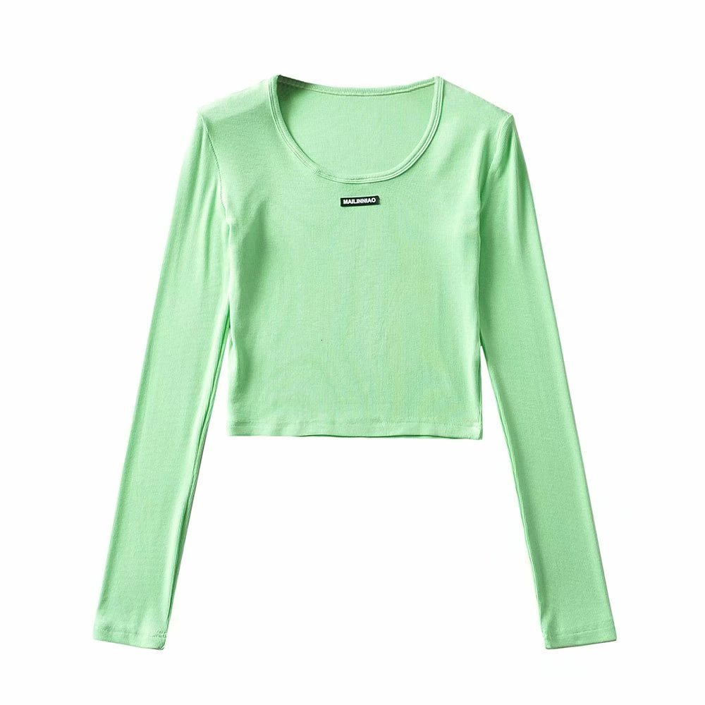 

Women' Sweaters 2021 spring will see solid women with tshirt neck square long plain cotton custom top t shirt for woman, Sky blue