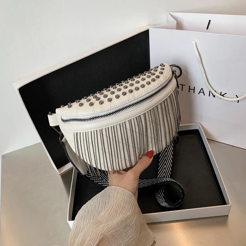 

Waist Bags Women Punk Rivet Tassel Cool Fanny Pack Leather Chest Belt Crossbody Shoulder Phone Money Bum Hip Purse