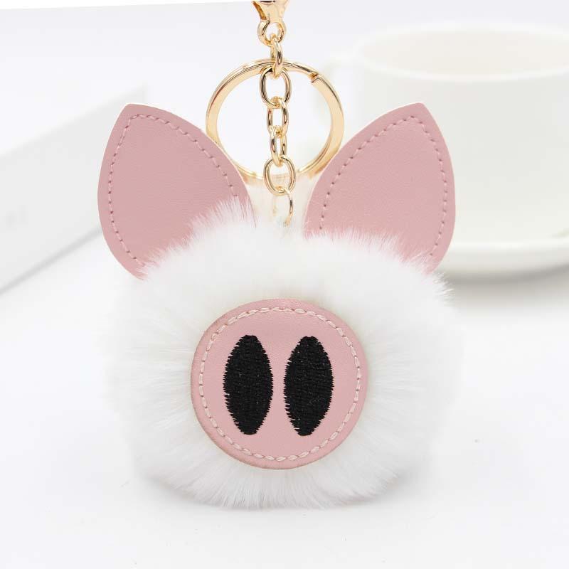 

Keychains Winter Explosion Cute Pig Hair Ball Key Ring Pendant Leopard Print Fluffy Keychain Porte Clef Pompom S350