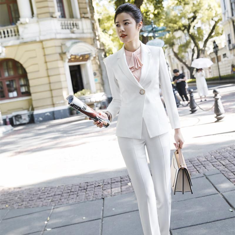 

Women' Suits & Blazers Two Set Women Pants Suit Sizes -4 XL White Jacket Blazer With Office Shoes Casual, Picture color 1