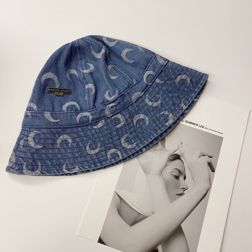 

marine serre 20SS Holiday Essential Cowboy Moon Printed Cap Fisherman's for Men and Women, Blue;gray