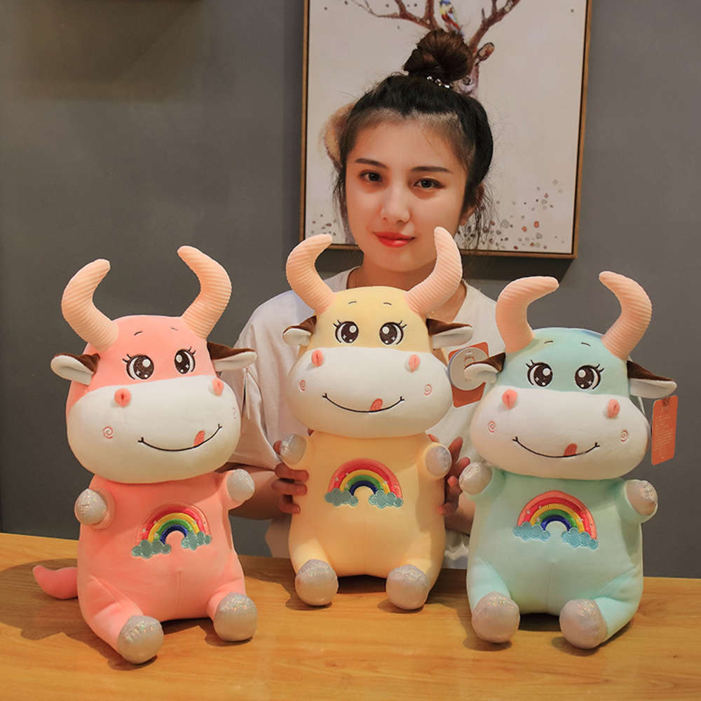

lovely rainbow plush toy doll mascot of the year ox company annual meeting gift, Blue