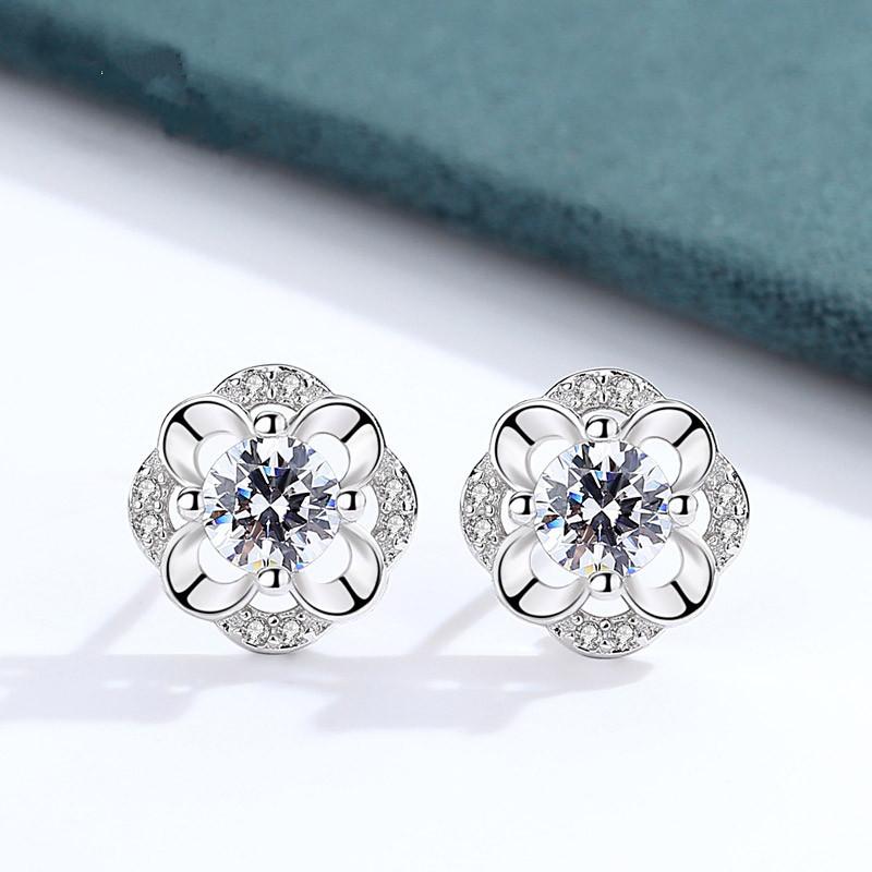 

Korean Earrings 925 Silver Jewelry With Zircon Gemstone Accessories Stud Earring For Women Wedding Promise Party Gift Wholesale