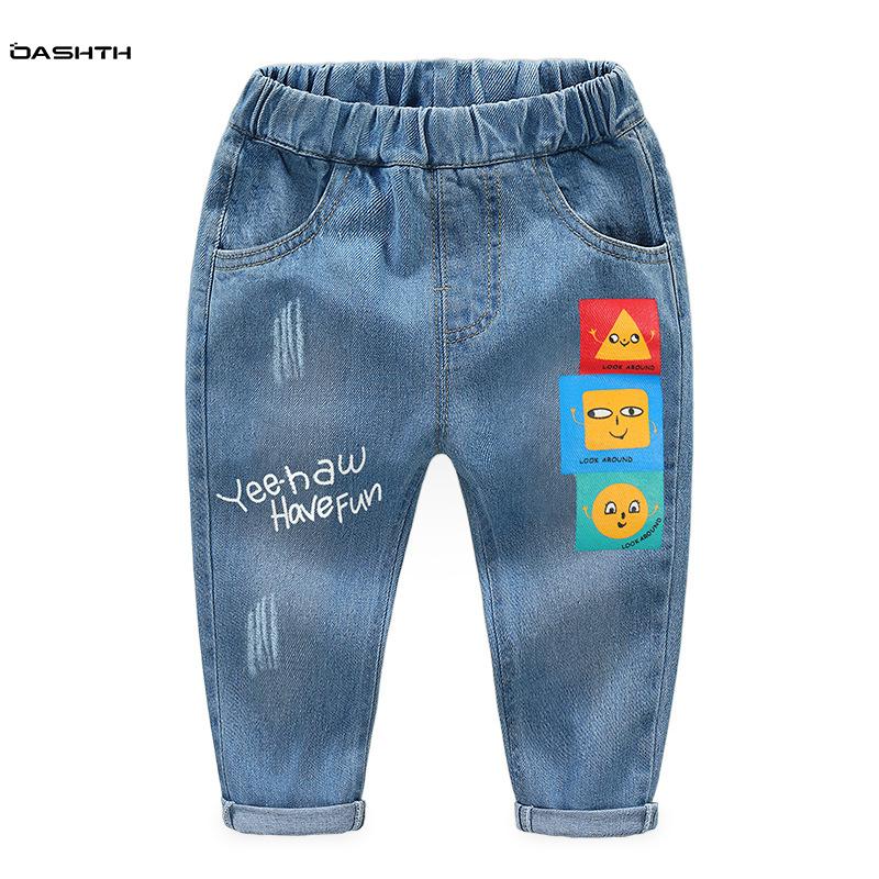 

Children's Clothing Spring And Autumn Boy Jeans Cartoon Strange Face, Blue